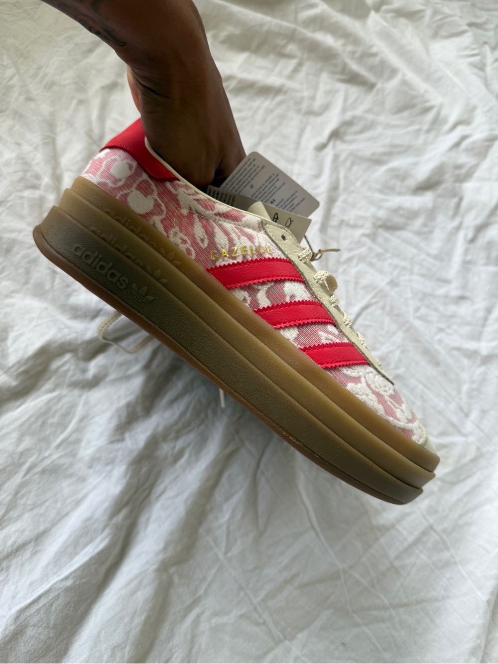 adidas Originals Gazelle bold x liberty london shoes in white and cream white - Picture 5 of 6